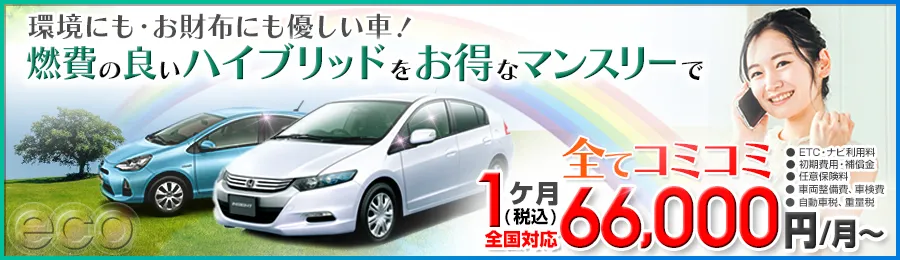環境にもお財布にも優しい、ハイブリッド車が1ヶ月税込66,000円